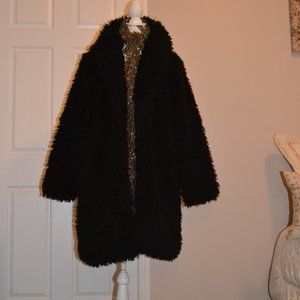 Womens Target WILD FABLE Black Teddy Bear Long Coat Jacket Faux Fur, Size L